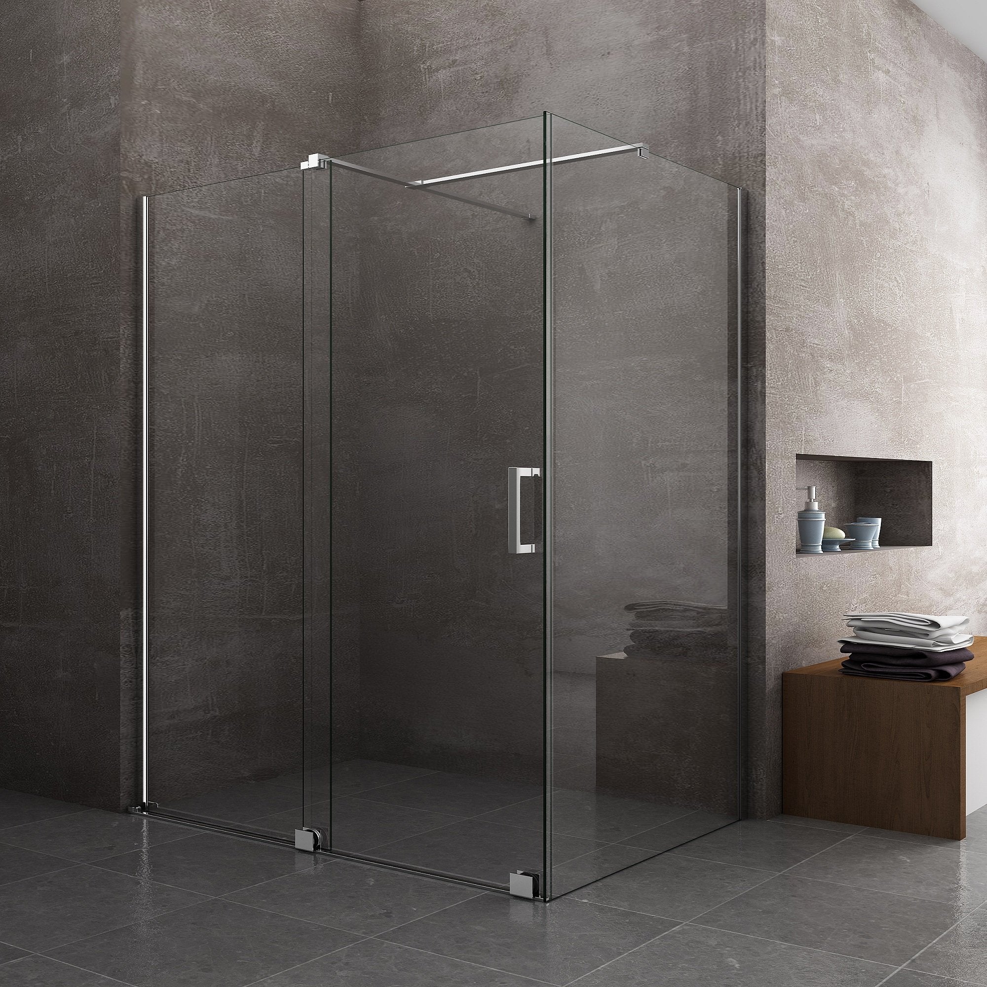 Box Doccia Angolare Con Pannello Fisso Laterale E Porta Frontale Scorrevole Senza Telaio H 200 Cromo Trasparente Cm 110 (108-110) x 180 (176-181)