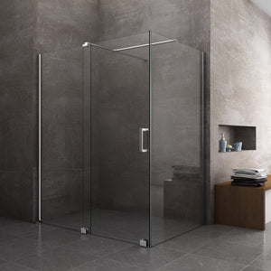 Box Doccia Angolare Con Pannello Fisso Laterale E Porta Frontale Scorrevole Senza Telaio H 200 Cromo Trasparente Cm 70 (68-70) x 140 (136-141)