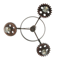 Lampadario Ingranaggio 3 Luci Ø54x104 cm in Ferro e Legno Nero e Rame