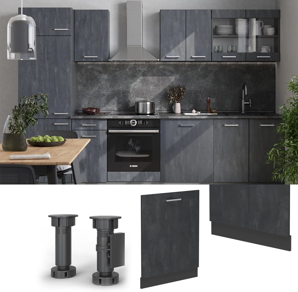 Pannello frontale della lavastoviglie R-Line, Calcestruzzo nero, 60 cm senza piano di lavoro, per la libera combinazione all'interno di sistemi cucina modulari