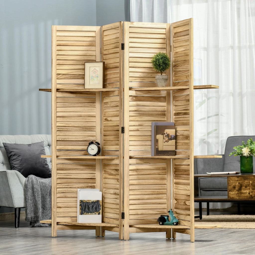 Paravento a 4 Ante con Ripiani in Legno ¨C zephmum ¨C Paulonia 162x170 cm