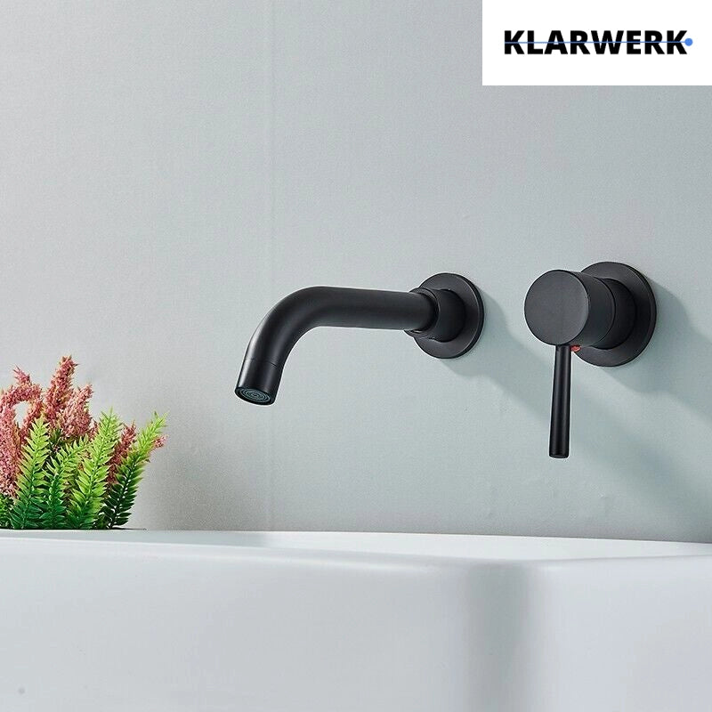 NAVIS|Rubinetto da bagno a parete in 2 parti nero semplice in acciaio inox a parete per bagno|Miscelatore per lavabo con rubinetto gastronomico hotel