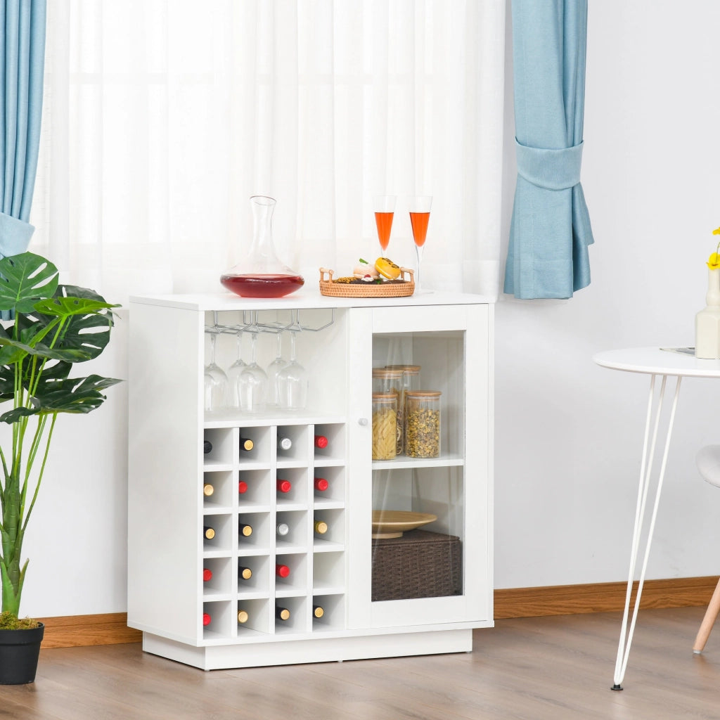 Credenza con Cantinetta 20 Bottiglie 80x36x85 cm con Porta Calici e Armadietto Bianco