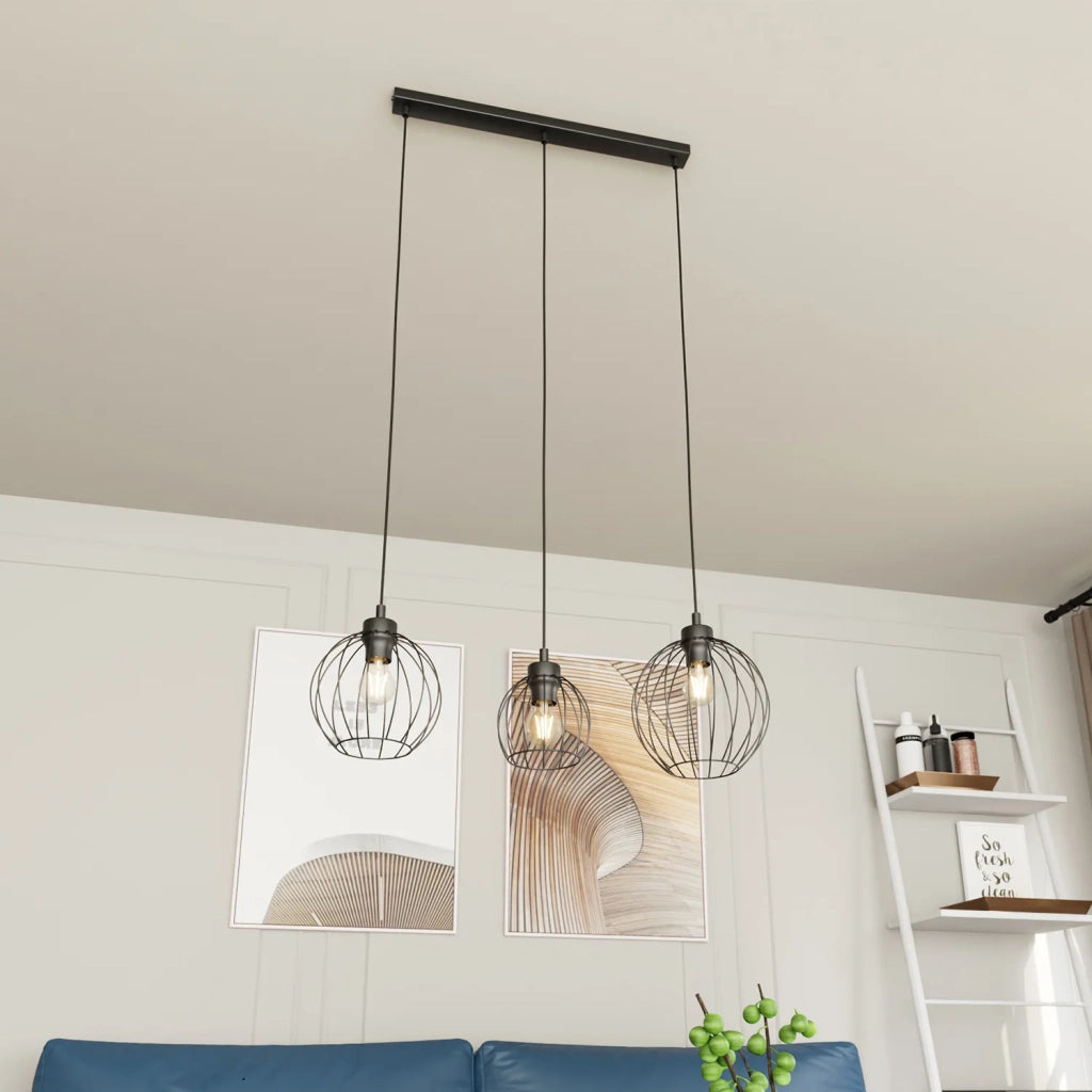 Sospensione Minimal Industrial Hathor 3 Luci Lineari Nera