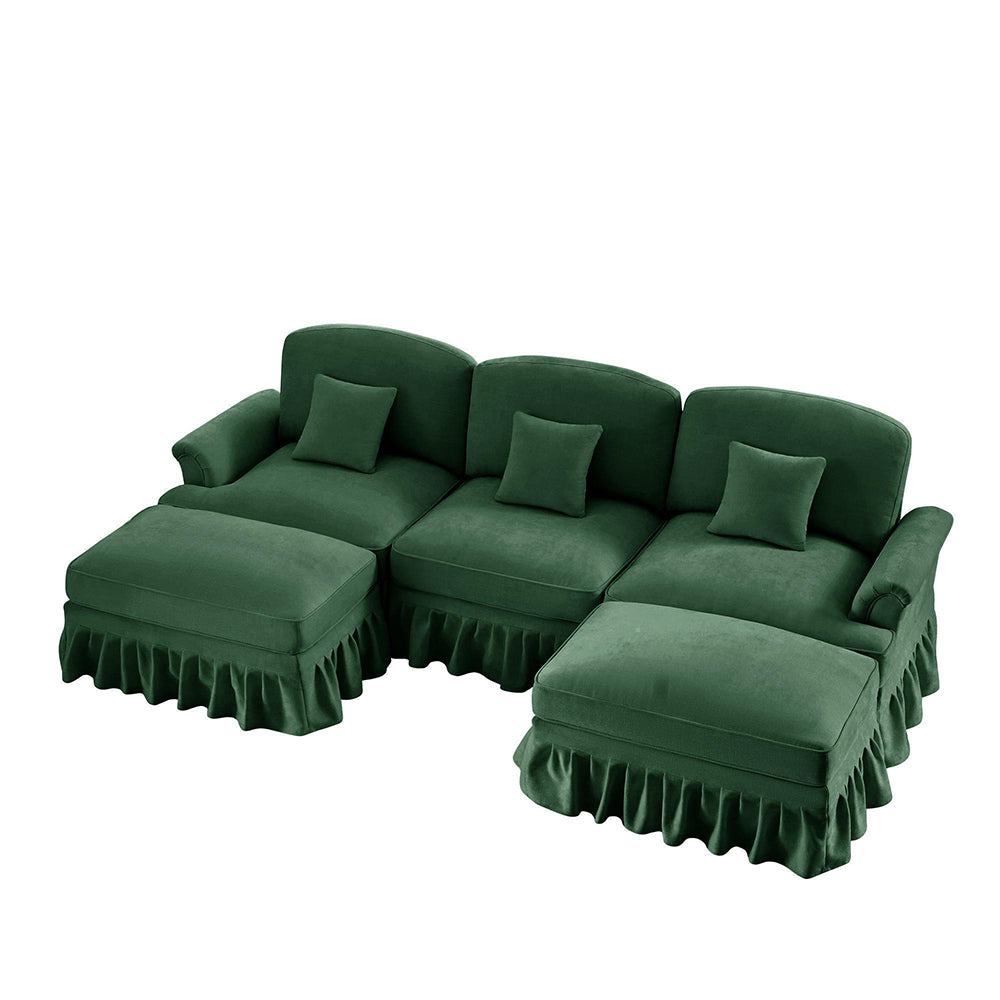 Divano modulare a U - Xylo - Chenille, stile classico, con pouf, verde
