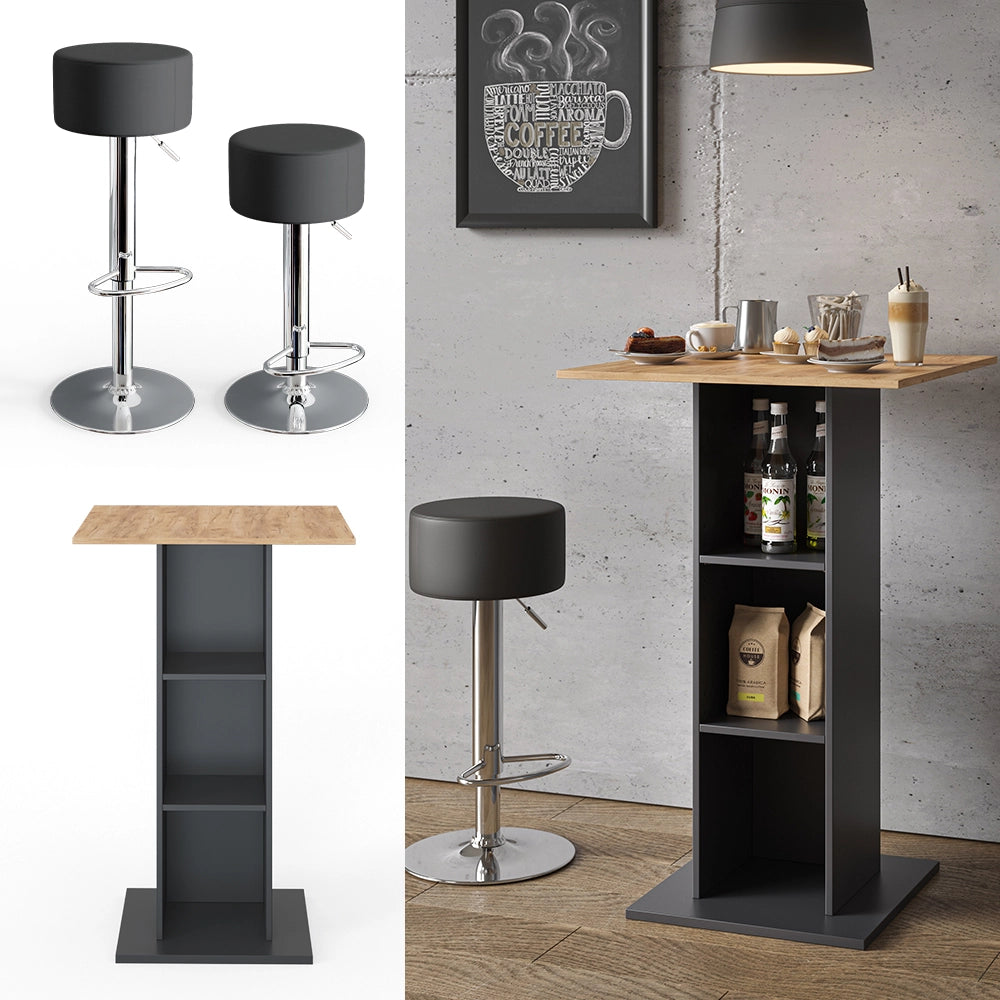 Vicco Tavolo bar con sgabelli Antracite 70 x 70 cm con 2 sgabelli da bar