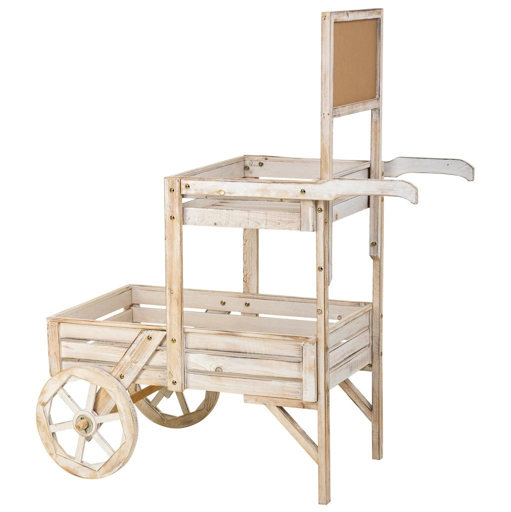 Carrello espositivo con ruote in legno bianco 100x52x120h