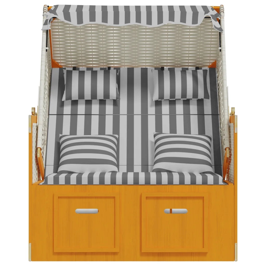 Strandkorb Cuscini Polyrattan e Legno Massello Bianco e Grigio