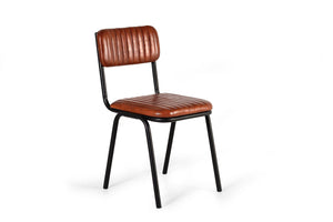 Set 2 sedie in stile industriale in cuoio naturale marrone 