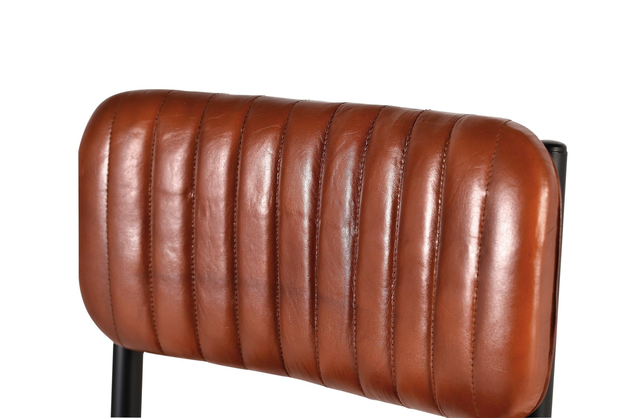 Set 2 sedie in stile industriale in cuoio naturale marrone 