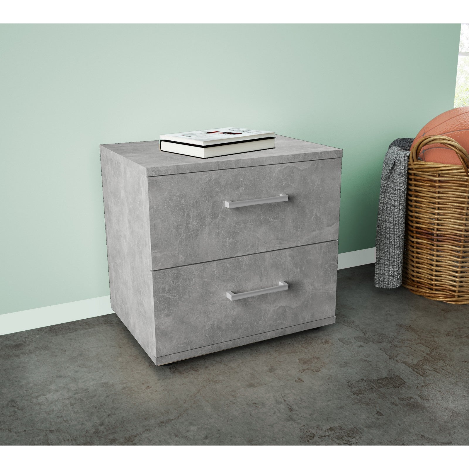 kit comodino 2 cassetti cm 48x41x36 cemento chiaro.k4298 cod:ferx.1031