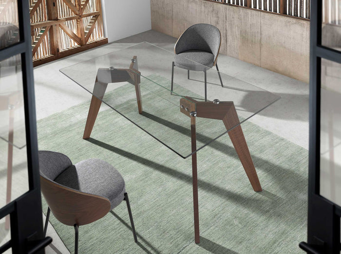 Tavolo da pranzo rettangolare vetro temperato e noce