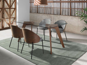 Tavolo da pranzo rettangolare vetro temperato e noce