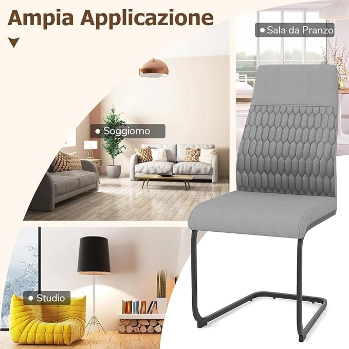 Set di Sedie da Pranzo da 4, Sedia Ergonomica da Cucina Senza Braccioli con Schienale Alto Inclinabile, Base in Metallo a Forma di U e Cuscinetti Antiscivolo, Portata 150 kg, per Interno