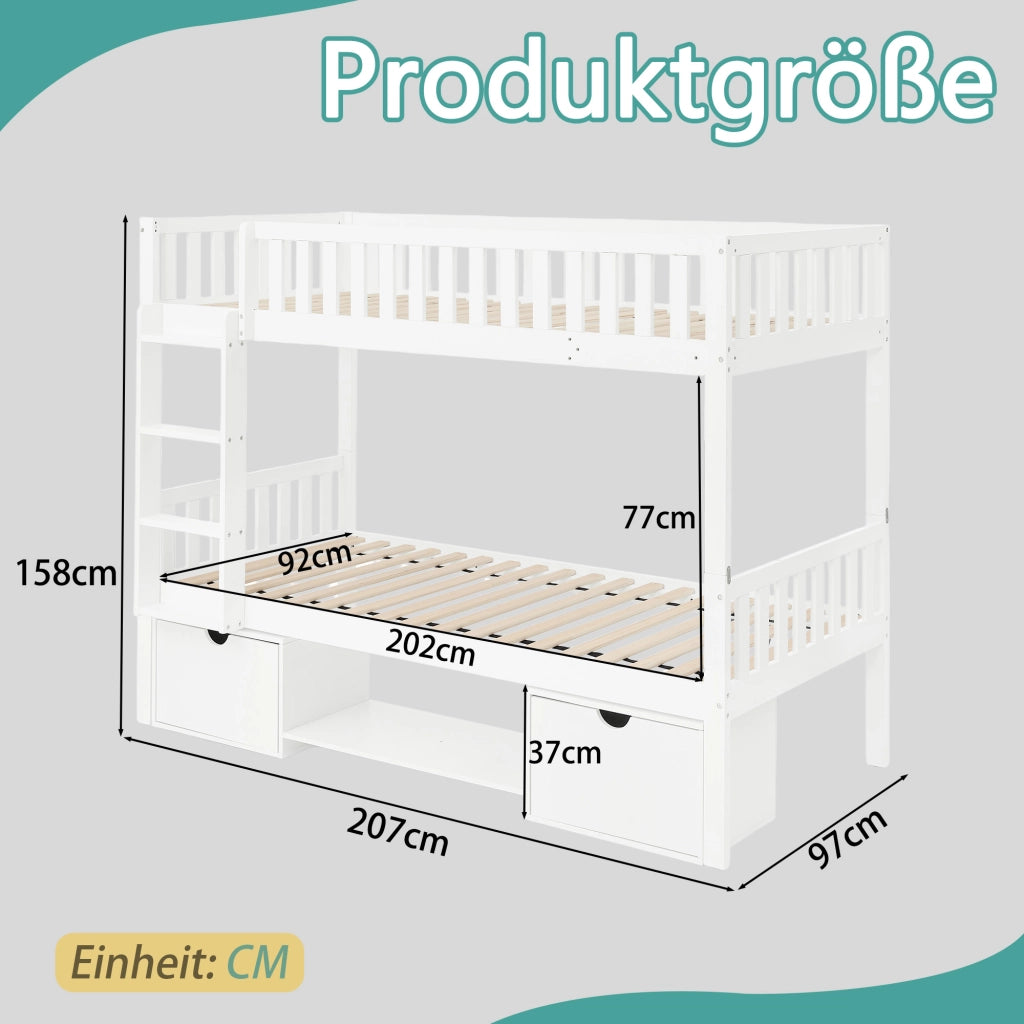 LETTO a castello convertibile 90x200 cm in legno bianco con scala e cassetti