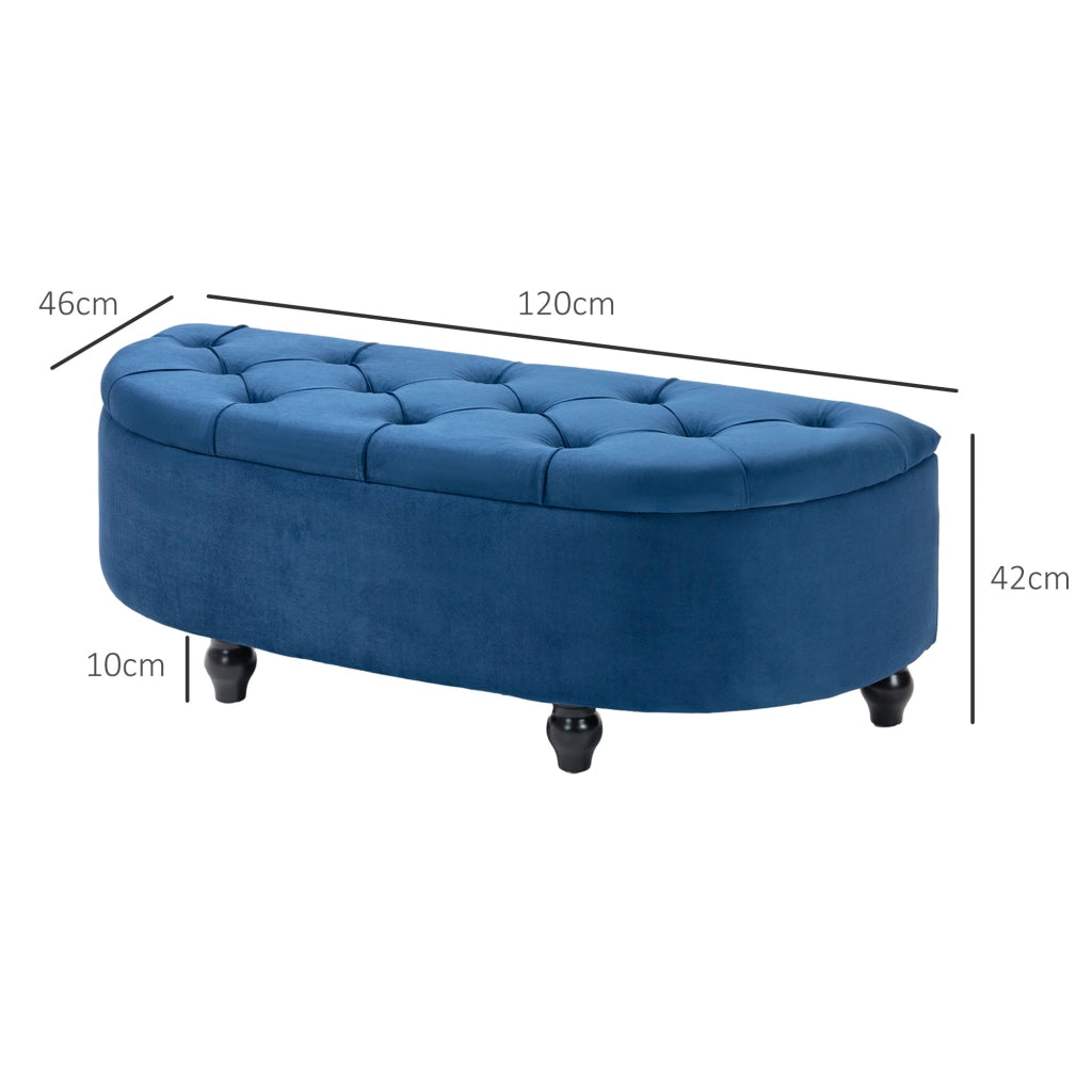 Pouf Contenitore 2 in 1 Capitonnato ¨C Zephmum ¨C Semicerchio in Velluto Blu con Piedi in Legno