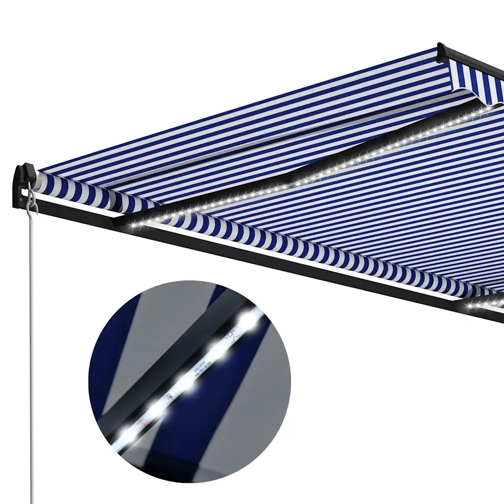 Tenda da Sole Retrattile Manuale con LED-Tenda parasole per Patio 300x250cm Blu e Bianco 477265