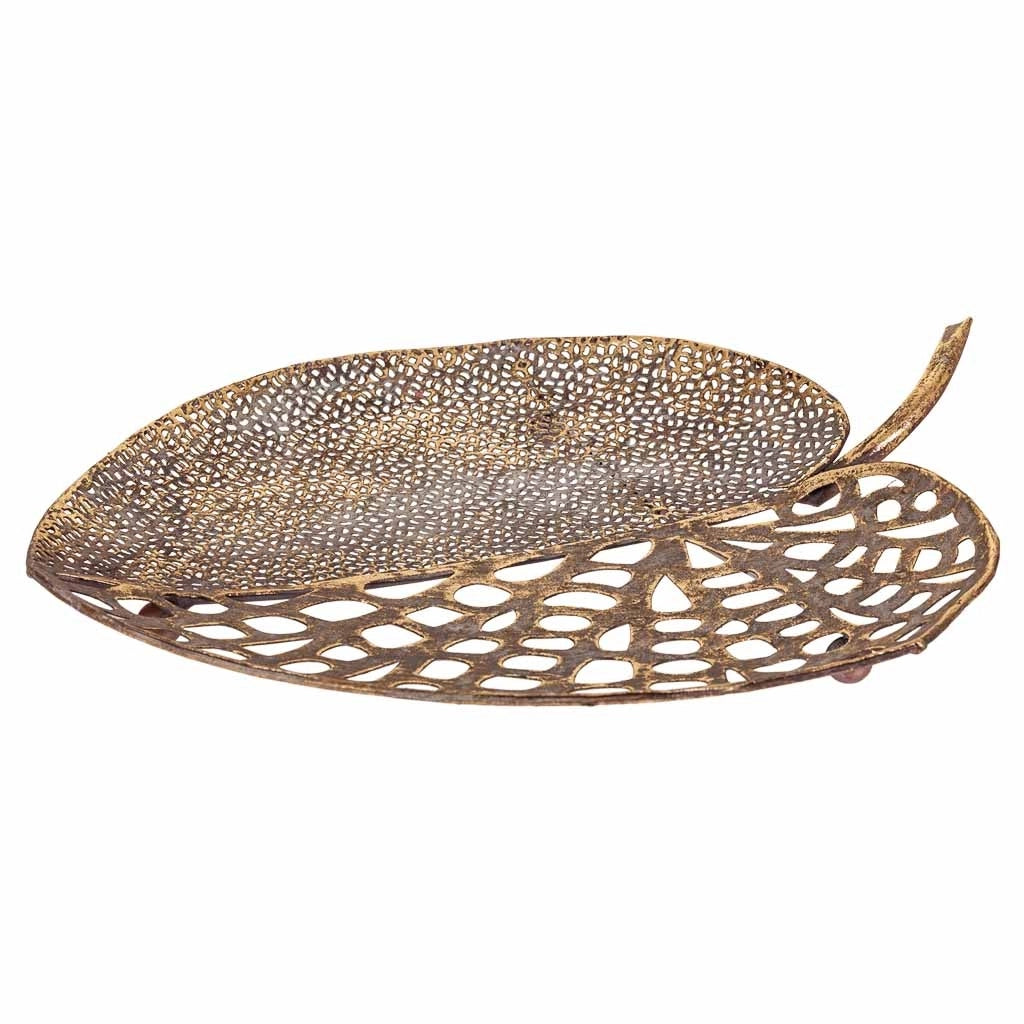 Decoro foglia metallo dorato 38x34,5x4,5h