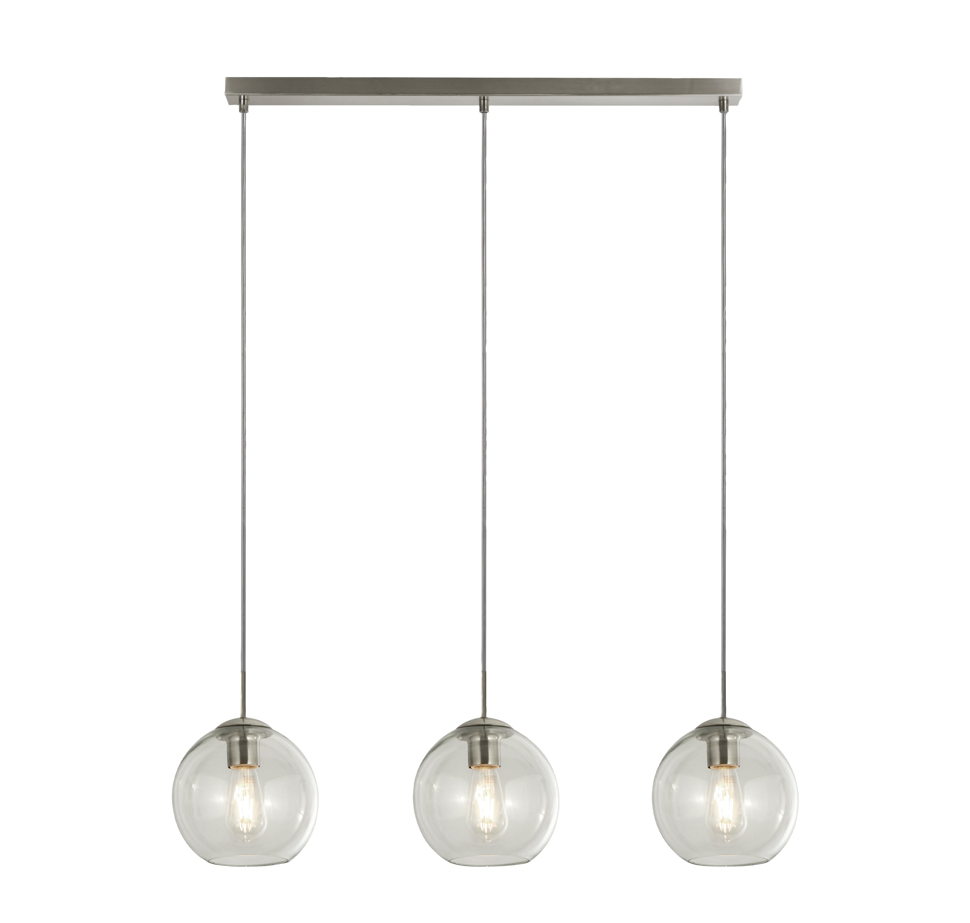 Lampadario Contemporaneo Balls Acciaio Cromo Vetro Trasparente 3 Luci E14