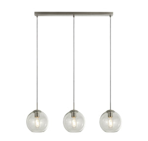 Lampadario Contemporaneo Balls Acciaio Cromo Vetro Trasparente 3 Luci E14