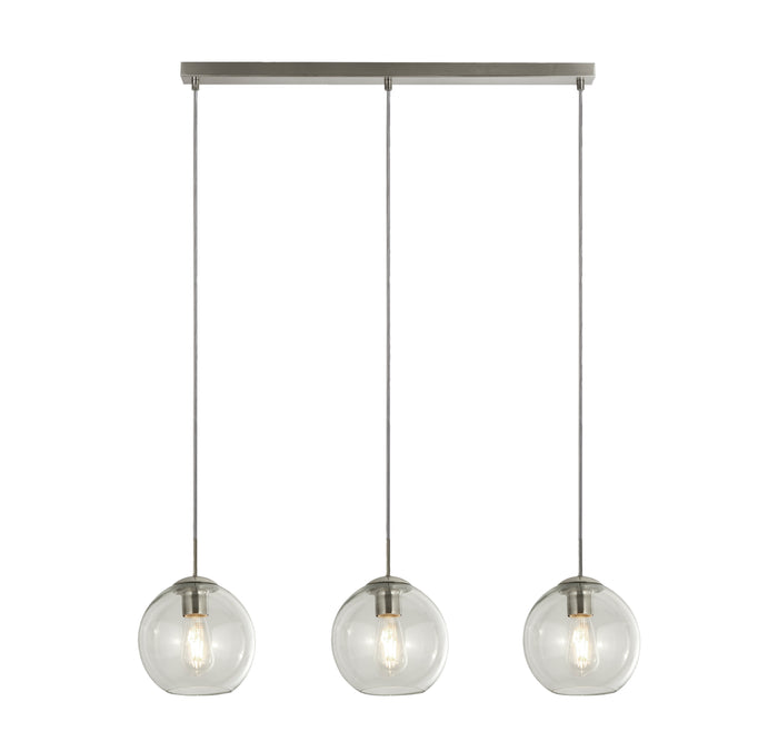 Lampadario Contemporaneo Balls Acciaio Cromo Vetro Trasparente 3 Luci E14