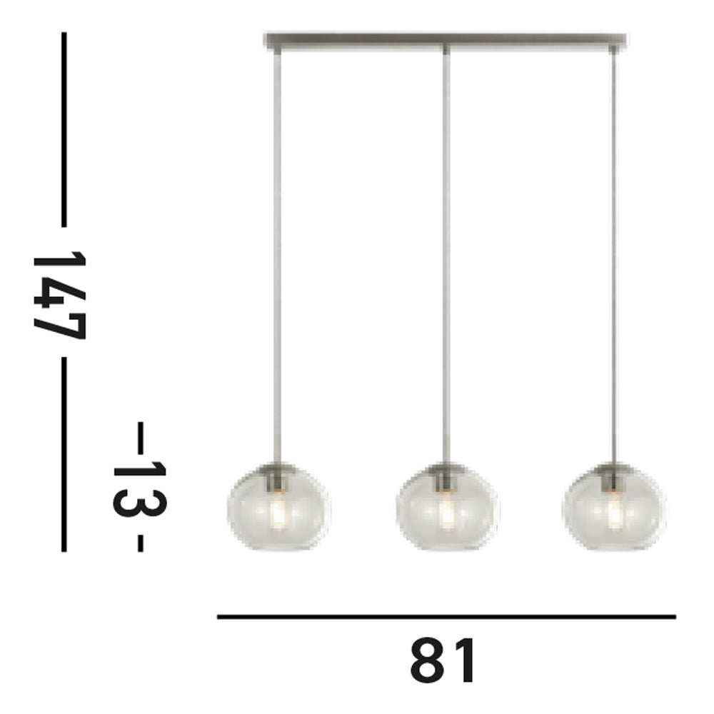Lampadario Contemporaneo Balls Acciaio Cromo Vetro Trasparente 3 Luci E14