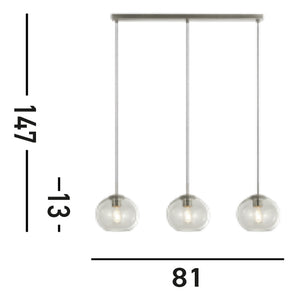 Lampadario Contemporaneo Balls Acciaio Cromo Vetro Trasparente 3 Luci E14