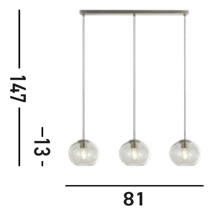 Lampadario Contemporaneo Balls Acciaio Cromo Vetro Trasparente 3 Luci E14
