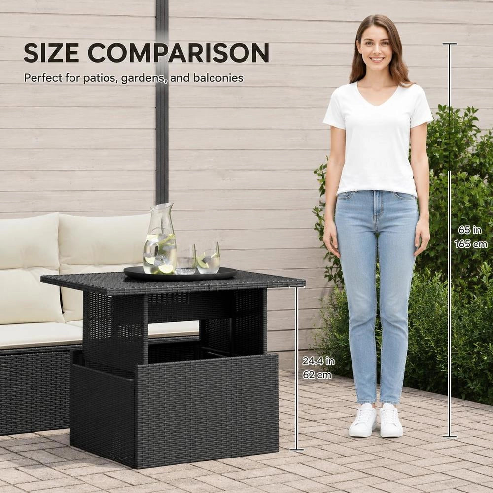 Garden Table With Glass Top, Black, 100x55x73 Cm, Poly Rattan