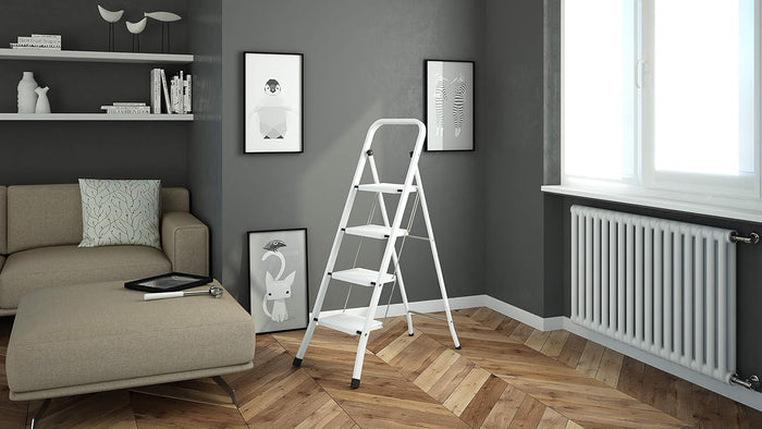 Sgabello Scala in acciaio a 4 gradini salvaspazio mod. FACTOTUM COLOMBO