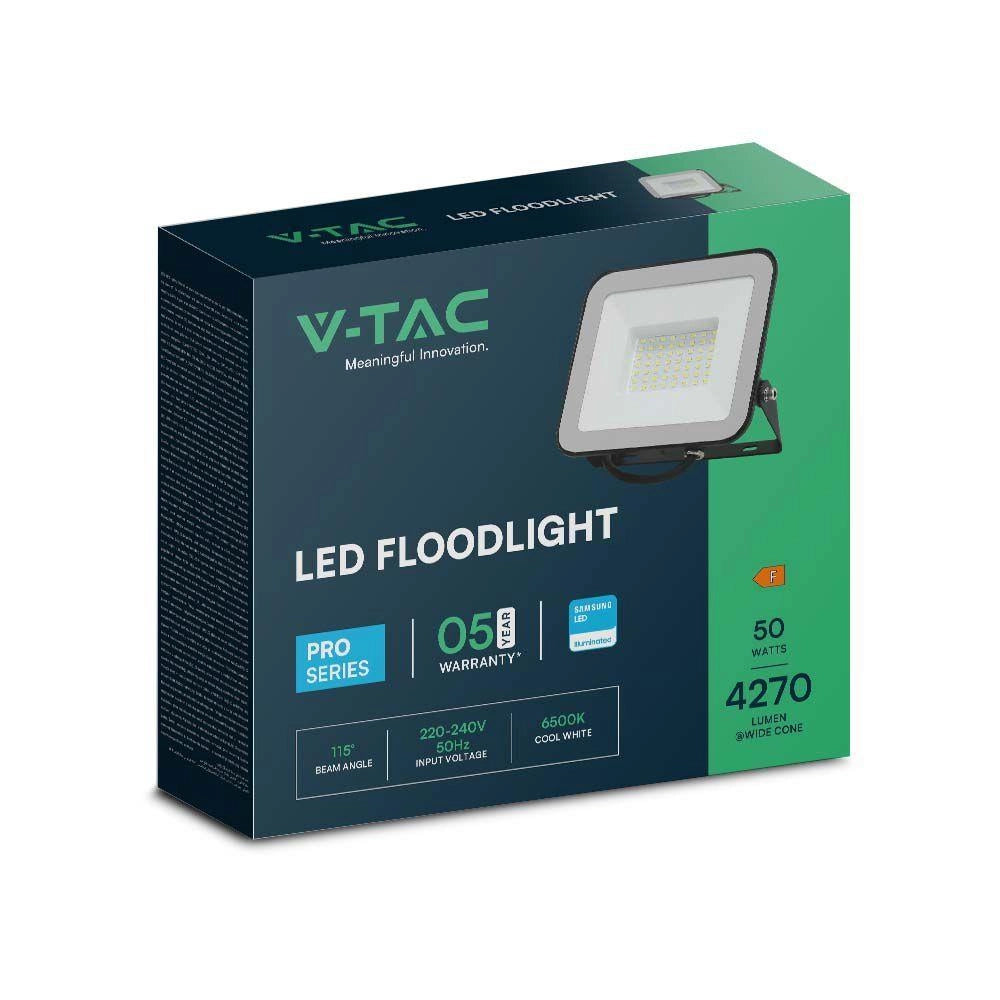 Faro LED 50W 6500K 4270lm Samsung IP65 nero V-TAC