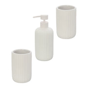 Set accessori bagno in ceramica bianca con dispenser sapone e due portaspazzolini Spring