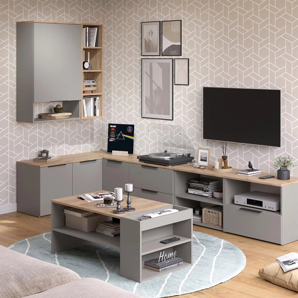 Credenza bassa Wido, Greige/Sonoma, 60 x 50 cm con cassetto