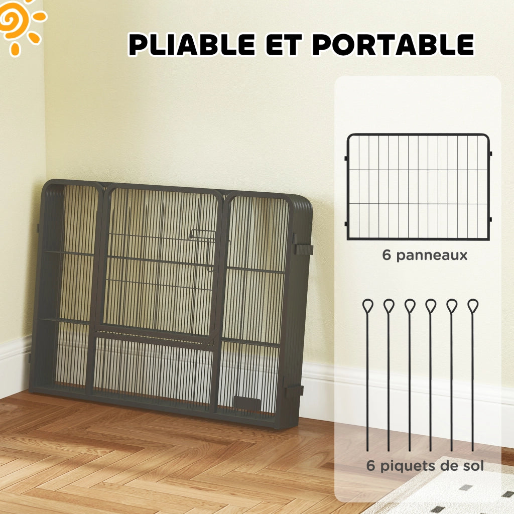 Recinto per cani 6 pannelli ¨C zephmum ¨C 80x60 cm grigio acciaio pieghevole