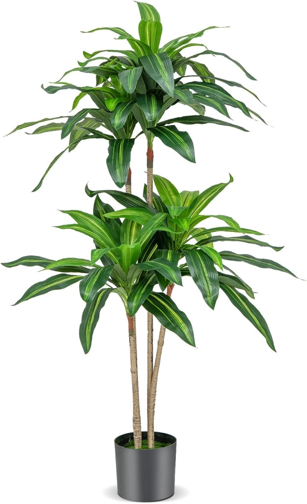 Pianta Finta Dracaena Alto 140 cm, Albero Artificialecon 92 Foglie e Vaso di Cemento Incorporato, Pianta Verde Realistica da Interno ed Esterno, Nessuna Manutenzione Richiesta