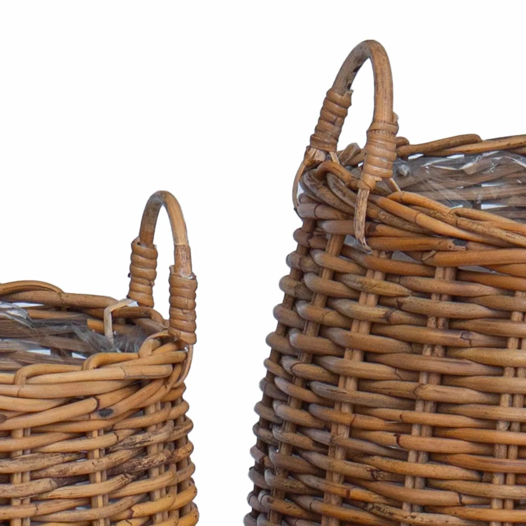 Cestino per piante con archiviazione 2 pcs Marrone Rattan Lacak