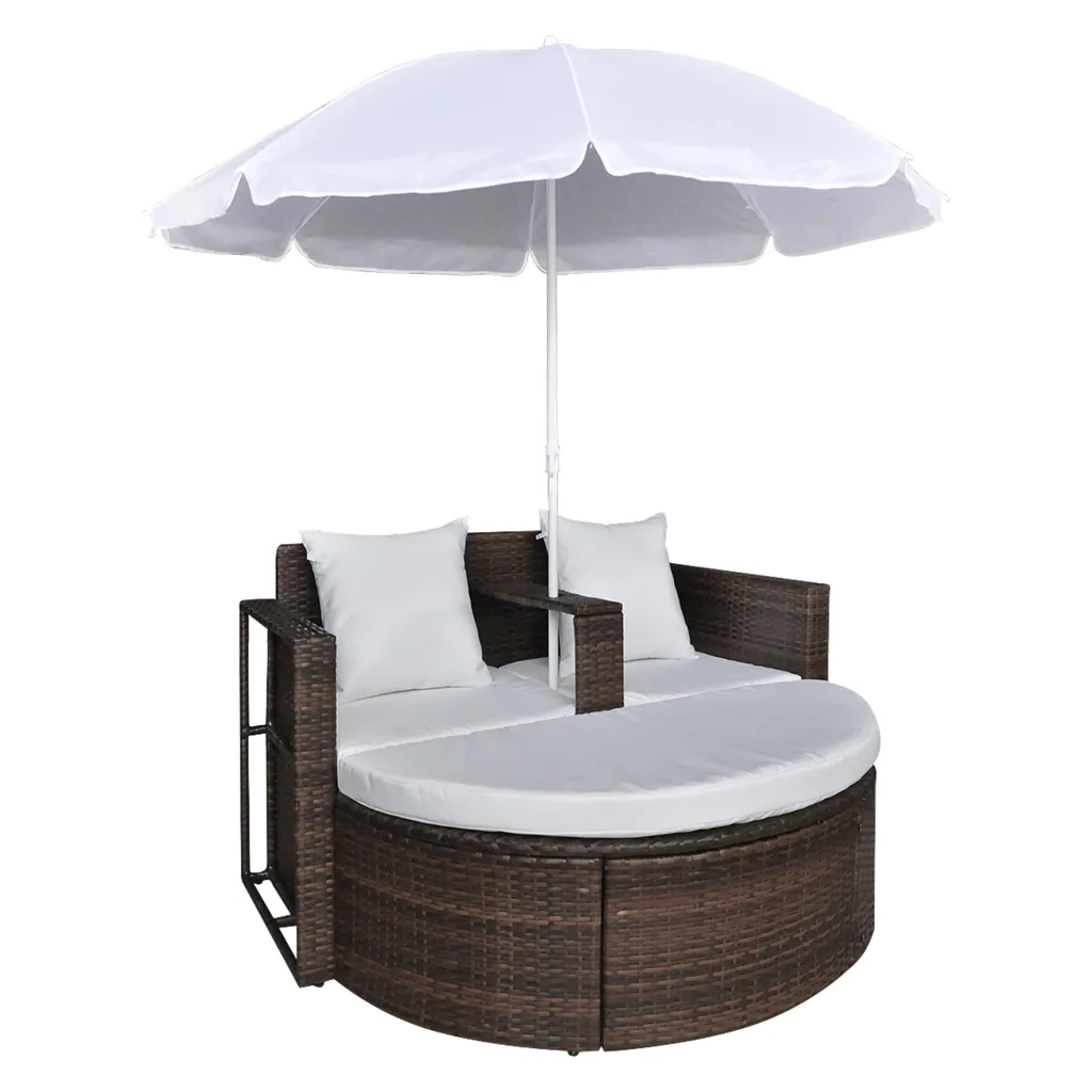 Lettino da Giardino con Ombrellone Marrone in Polyrattan cod mxl 69322