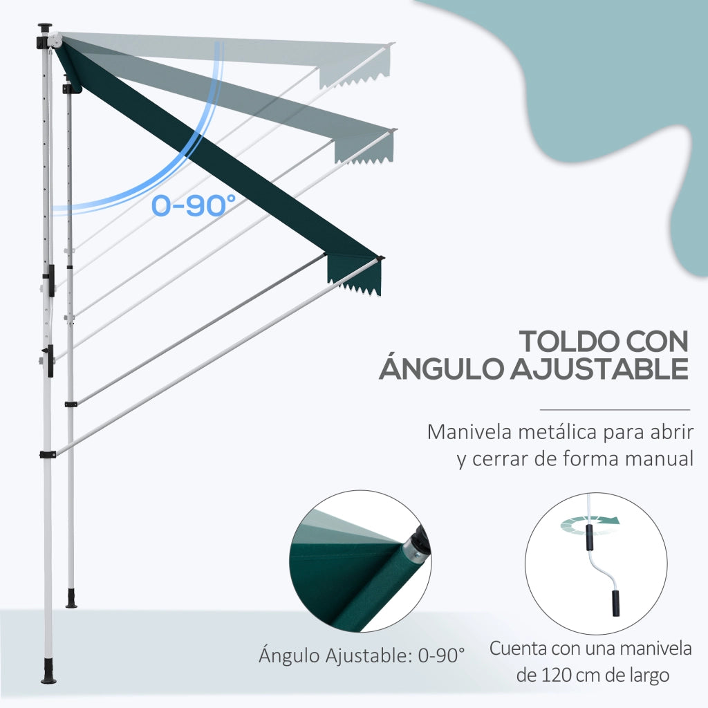 Toldo Manuale Retrattile per Balcone e Terrazzo ¨C zephmum ¨C Verde 200x150x170-280 cm