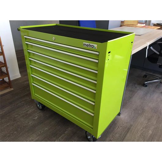Carrello portautensili largo, 7 cassetti S47, colore verde