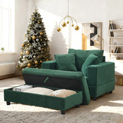Chaise longue con poggiapiedi e contenitore, divano lounge con 3 cuscini, verde smeraldo