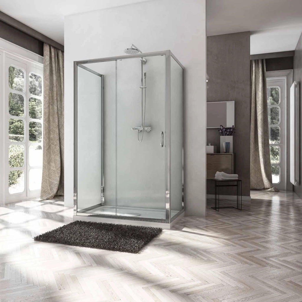 Box Doccia 3 Lati 70x100x70 cm 1 anta Scorrevole in Cristallo trasparente 6mm H185 Fosterberg Kolding Trio