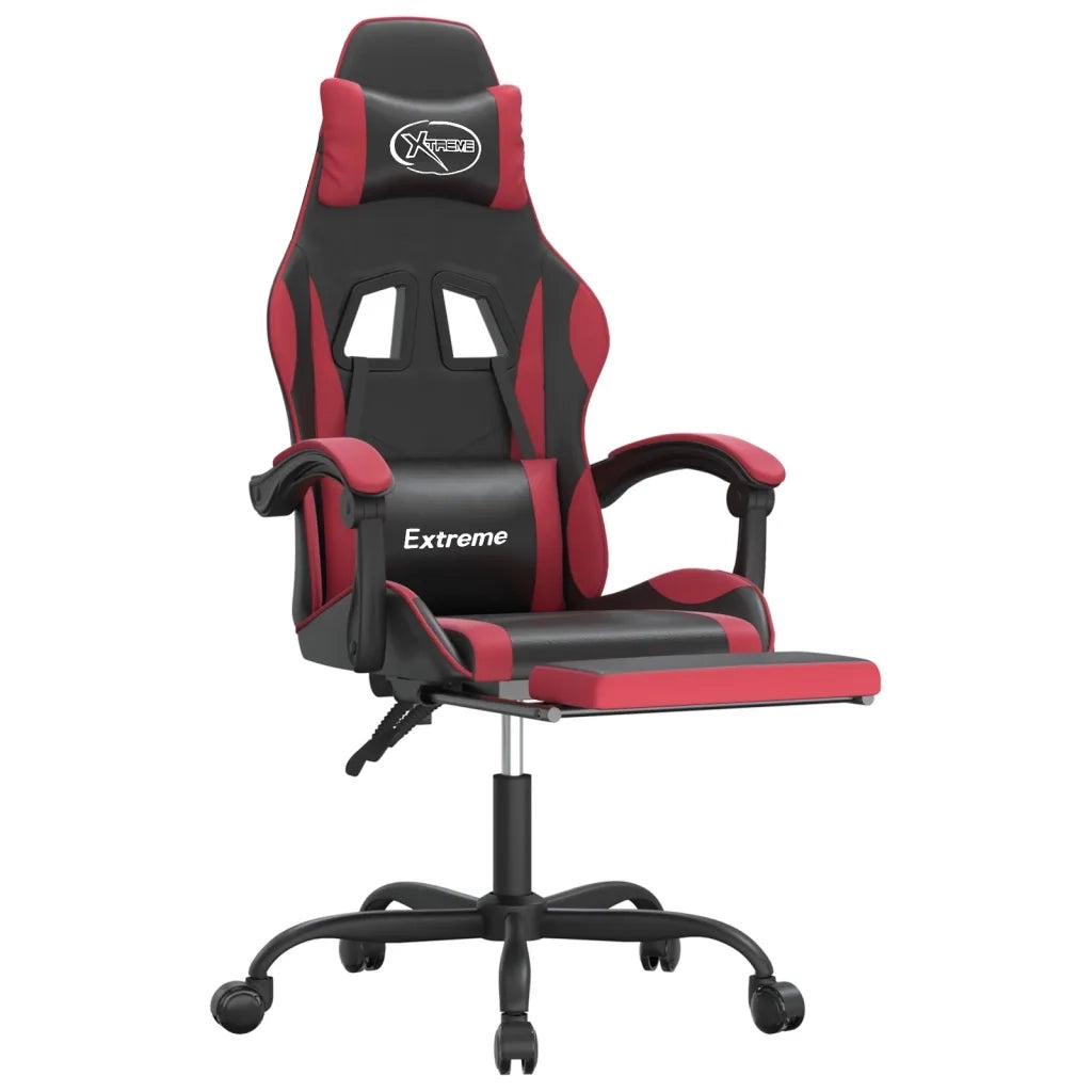 Sedia Gaming Girevole Poggiapiedi Nero e Rosso Vino Similpelle cod mxl 65619