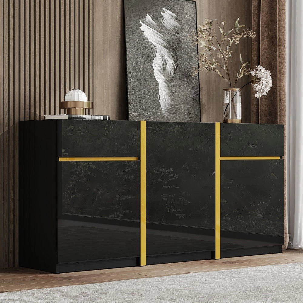 Credenza Moderna ¨C MINIMAL ¨C Bianco Lucido, 3 Ante e 2 Cassetti, Soggiorno e Ingresso