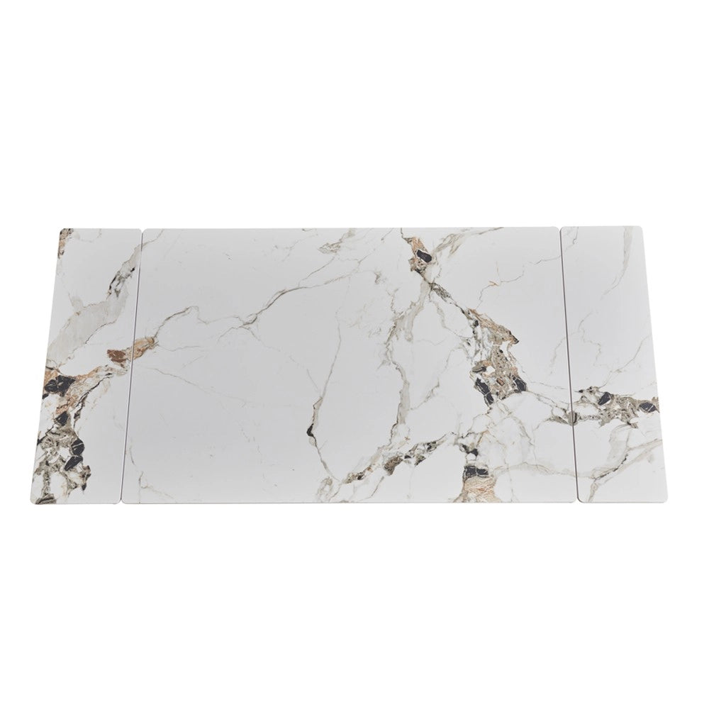 Tavolo Allungabile Expandia 120x85 con Piano in Ceramica Effetto Marmo Bianco e Gambe Nere