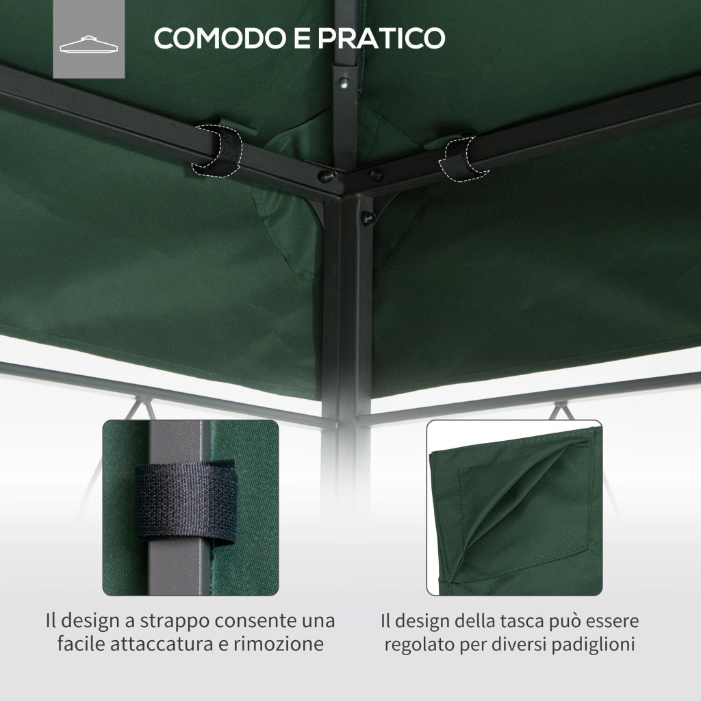 Tetto di Ricambio per Gazebo da Giardino 3x3m in Poliestere Verde