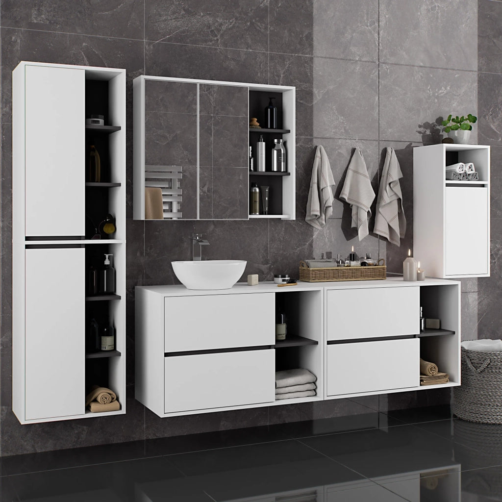 Mobile bagno sospeso VAMI Bianco, Grigio Grafite 35 cm 1 anta 35x30x80 cm