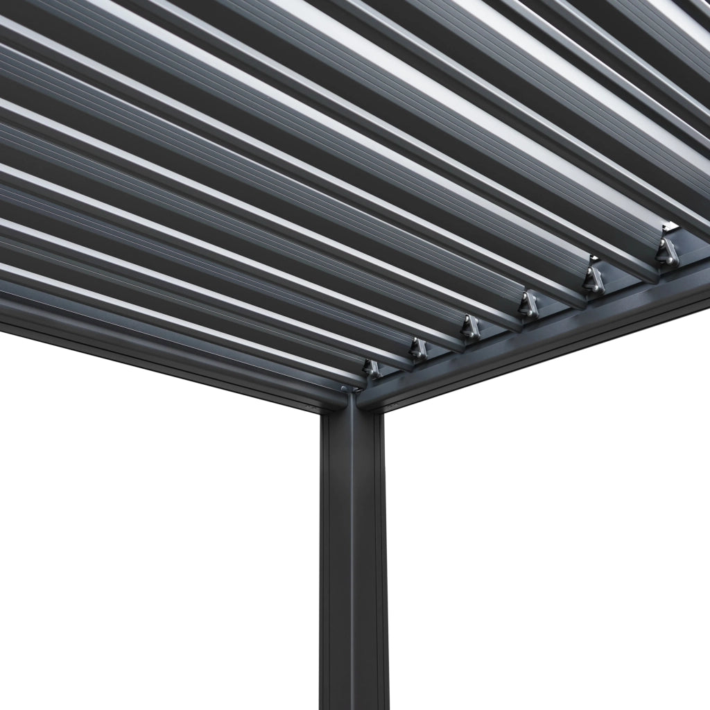 Pergolato in alluminio 3x3m grigio con luci LED e tetto regolabile