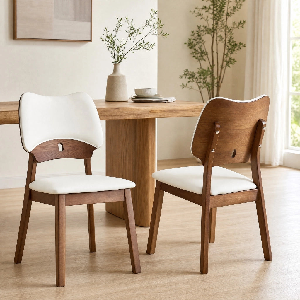 Set di 2 sedie da pranzo con schienale a farfalla; seduta imbottita in legno; bianco