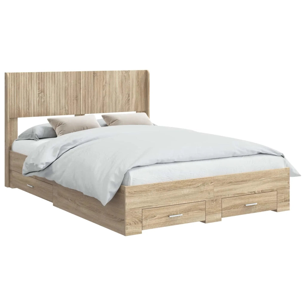Letto da camera | Struttura del letto con stoccaggio e testata Rovere Sonoma