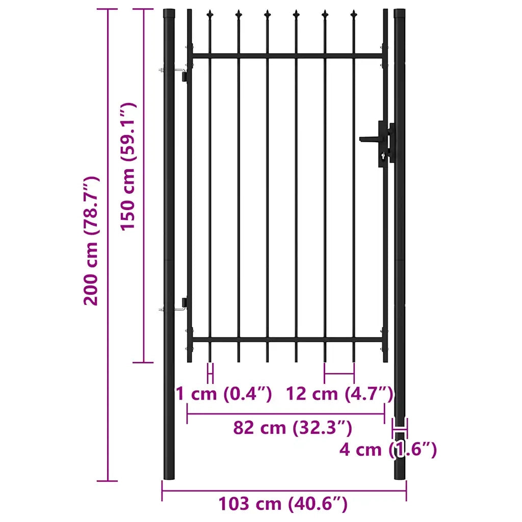 Cancello per recinzione Boxtel porta singola con punta in acciaio 1x1,5 m Nero 146034